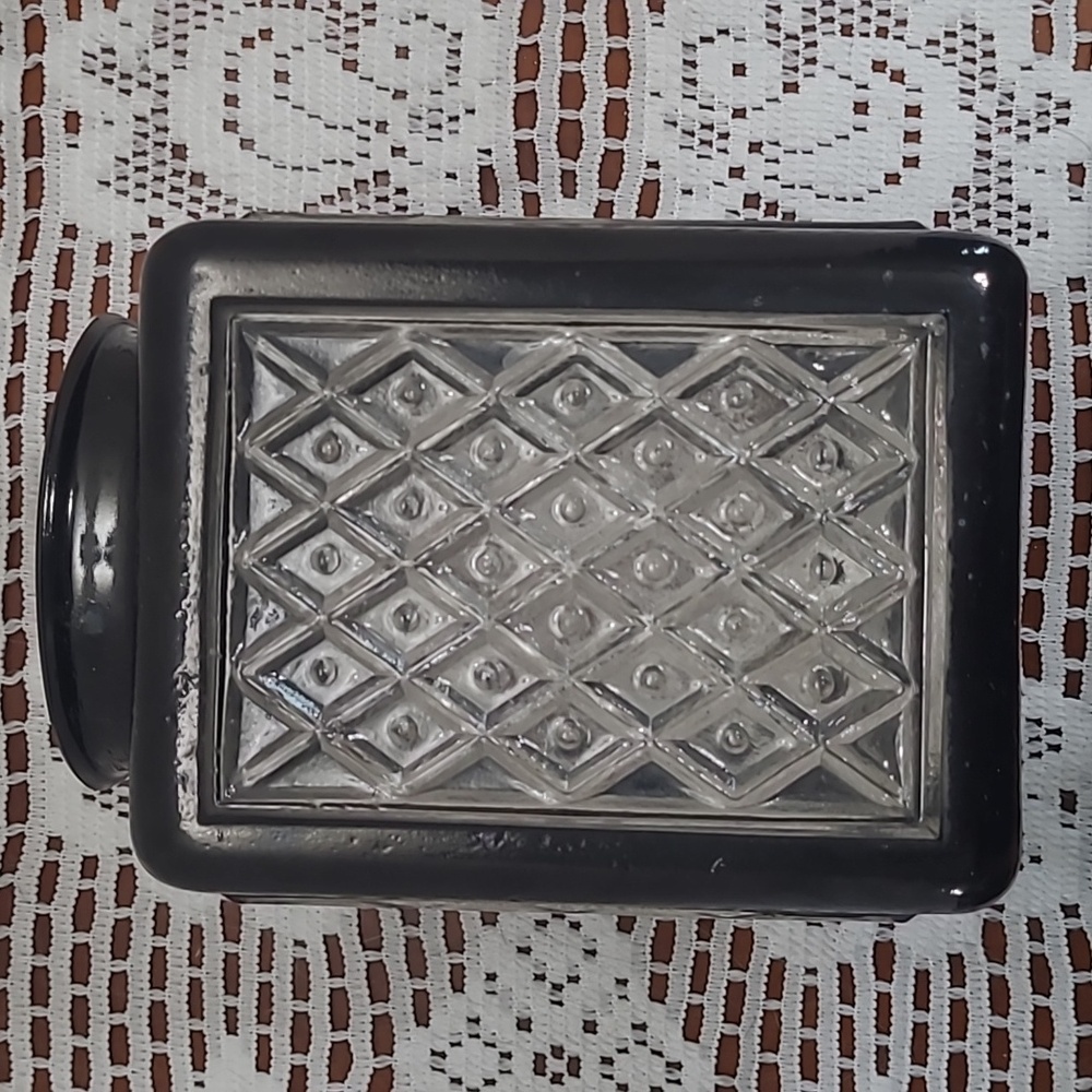Black Enameled and Clear Glass Square Porch Light Cover - Picture 5 of 8